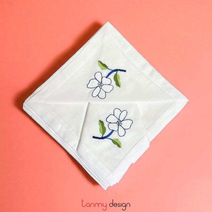 Bộ khăn ăn (6chiếc) 45x45 trắng thêu hoa lan trắng